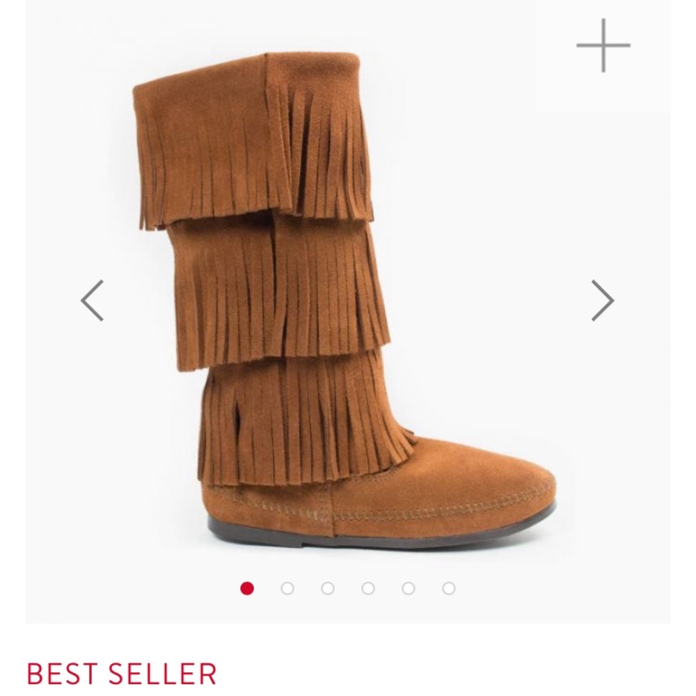 Minnetonka 3-Layer Fringe Suede Brown Boots, 8 - Picture 2 of 11